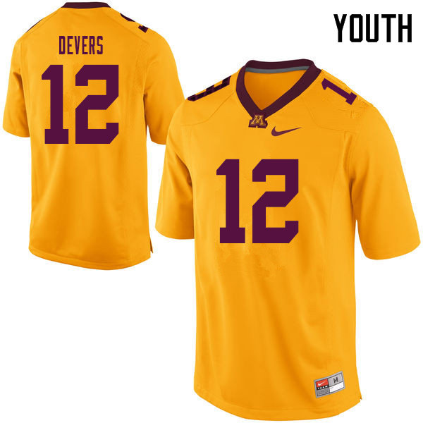 Youth #12 Tai'yon Devers Minnesota Golden Gophers College Football Jerseys Sale-Yellow - Click Image to Close